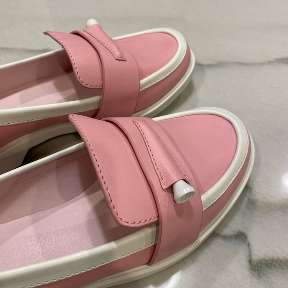 Tory Burch Sport Golf Loafers Size 7 Pink White Leather - Picture 9 of 14